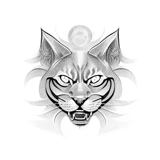 Centerpiece:  The iconic Hellcat logo sits proudly in the center, its fierce snarl accentuated by bold lines and subtle  tattoo design idea