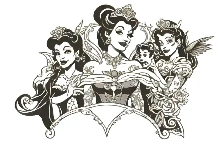 disney princess and villains chest tattoo  tattoo design idea