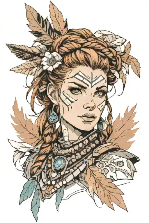 Aloy from Horizon Zero Dawn portrait tattoo design idea