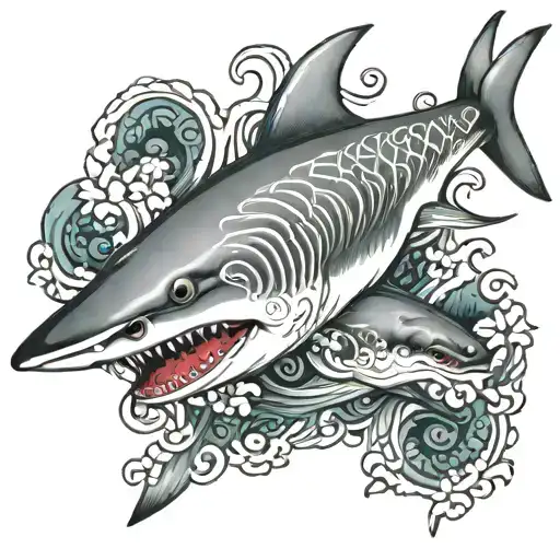 shark eating seal tattoo design idea