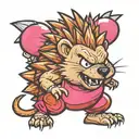 angry  headgehog popping balloons with its spikes tattoo design idea