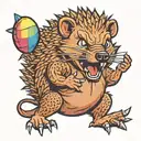 angry  headgehog popping balloons with its spikes tattoo design idea