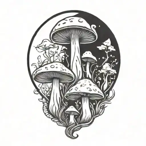 mother daughter mushrooms cottage core tattoo design idea