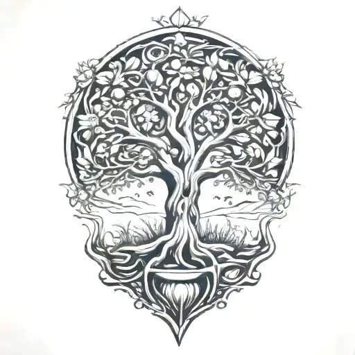Tree of life mushroom tattoo design idea