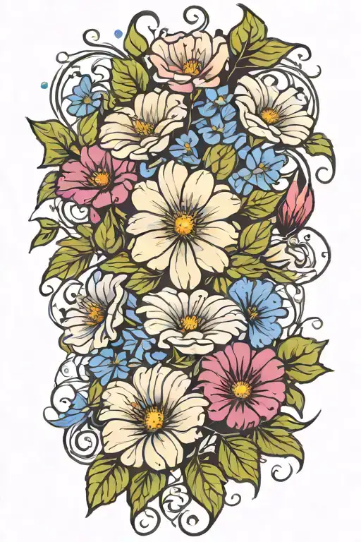 Aster and morning glory vine tattoo design idea