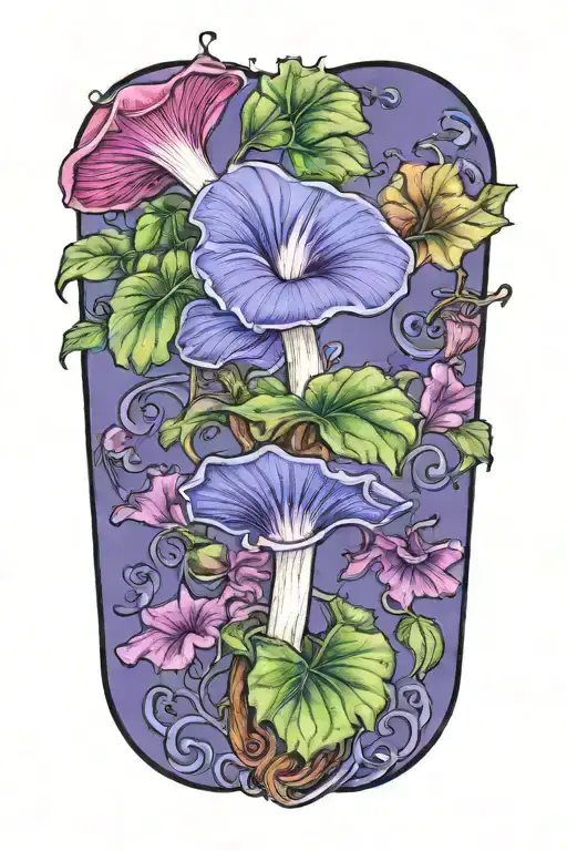 morning glory vine on a mushroom tattoo design idea