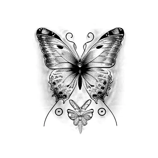 blue and silver butterfly tattoo design idea