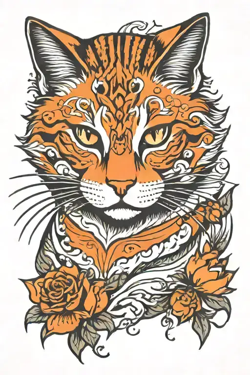 orange white cat tattoo design idea