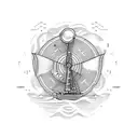 A music staff with waves and sailboats incorporated, symbolizing the client's love for both music and maritime sports tattoo design idea