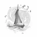 A music staff with waves and sailboats incorporated, symbolizing the client's love for both music and maritime sports tattoo design idea