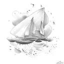 A music staff with waves and sailboats incorporated, symbolizing the client's love for both music and maritime sports tattoo design idea