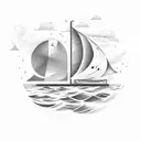 A music staff with waves and sailboats incorporated, symbolizing the client's love for both music and maritime sports tattoo design idea