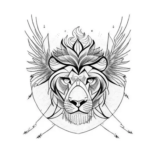 half an eagle half a lion with a writting over them in red "attitude" tattoo design idea