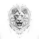 half an eagle half a lion with a writting over them in red "attitude" tattoo design idea