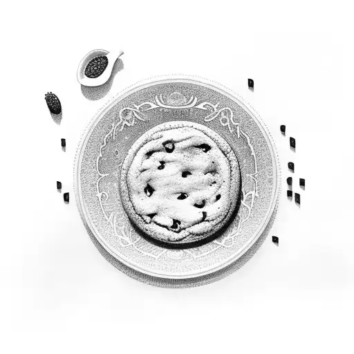 Simple piano with a plate with one big double layered cookie on it tattoo design idea