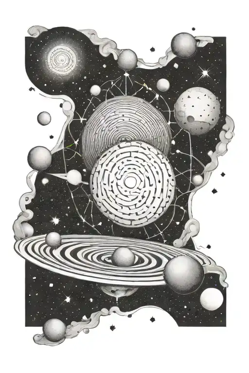 crop circle planets orbiting milky way spiral  tattoo design idea
