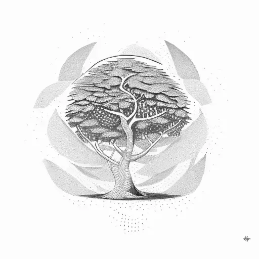 A money tree growing out of an African drum, symbolizing prosperity and rhythm tattoo design idea