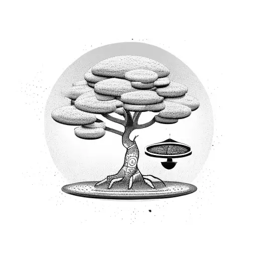 A money tree growing out of an African drum, symbolizing prosperity and rhythm tattoo design idea