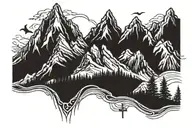 say Godspeed with mountains and then a cross going down the wrist and inside the mountains it says there will be mountai tattoo design idea