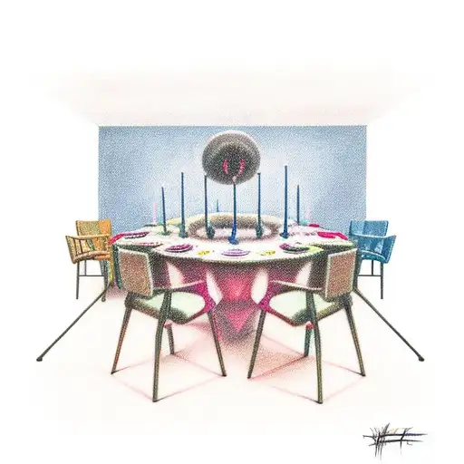 dinnertable, chairs tattoo design idea