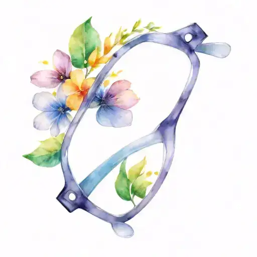 purple eyeglass with colourful flower ontop right  tattoo design idea