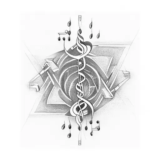 Software code intertwined with musical notes tattoo design idea