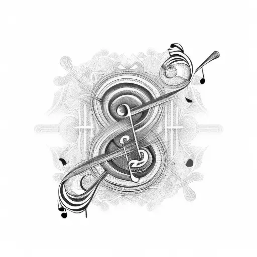 Software code intertwined with musical notes tattoo design idea