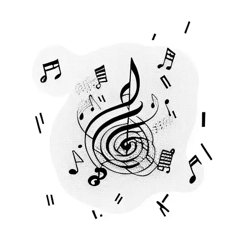 Software code intertwined with musical notes tattoo design idea