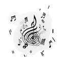 Software code intertwined with musical notes tattoo design idea