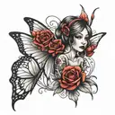 fairy, rose, butterfly  tattoo design idea