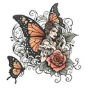 fairy, rose, butterfly  tattoo design idea