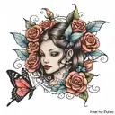 fairy, rose, butterfly  tattoo design idea