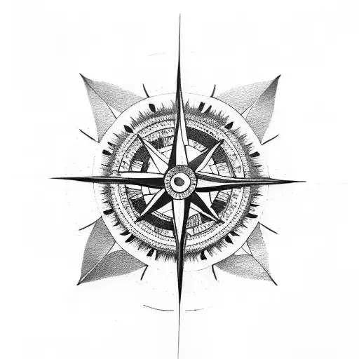 compass with wolf and tribal tattoo design idea