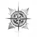 compass with wolf and tribal tattoo design idea
