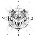 compass with wolf and tribal tattoo design idea
