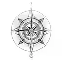 compass with wolf and tribal tattoo design idea