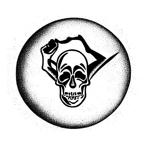 a skull hand holding a hell ticket tattoo design idea