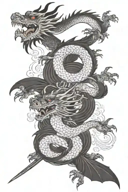dragons flying tattoo design idea