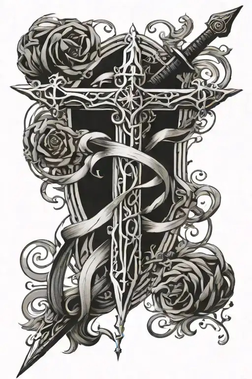 cross and sword intertwined tattoo design idea