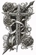 cross and sword intertwined tattoo design idea