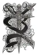 cross and sword intertwined tattoo design idea