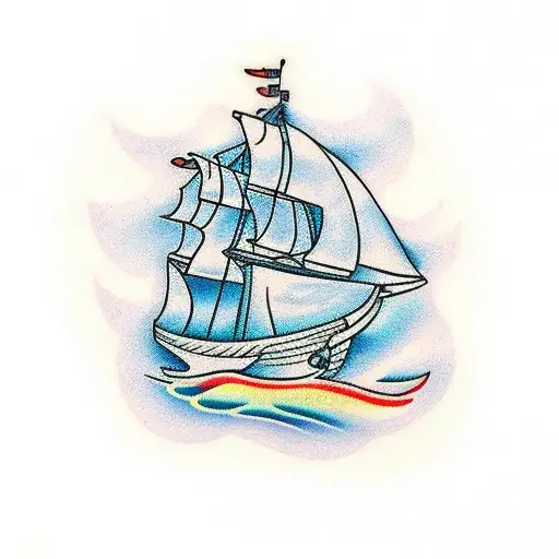 wooden ship tattoo design idea