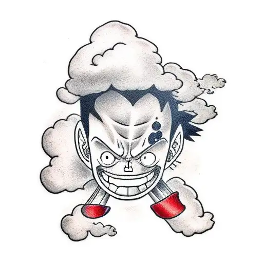 Gear 5 luffy head with clouds on the sides tattoo design idea