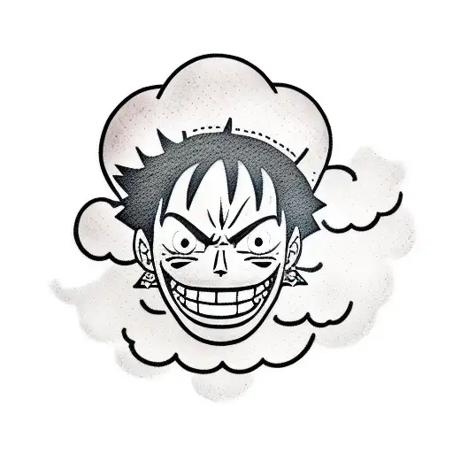 accurate Gear 5 luffy head with clouds on the sides tattoo design idea