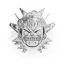 Gear 5 luffy face with clouds on the sides tattoo design idea