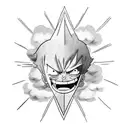 Gear 5 luffy face with clouds on the sides tattoo design idea