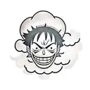 accurate Gear 5 luffy head with clouds on the sides tattoo design idea