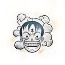 accurate Gear 5 luffy head with clouds on the sides tattoo design idea