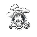 accurate Gear 5 luffy head with clouds on the sides tattoo design idea