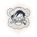 accurate Gear 5 luffy head with clouds on the sides tattoo design idea
